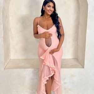 Peach Maternity Ruffle-Trim Maxi Dress